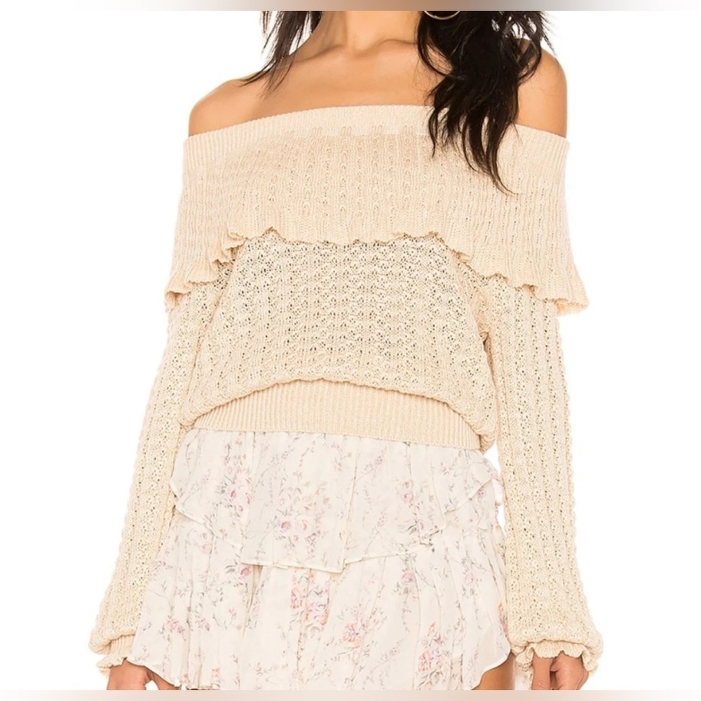 Free People Crazy In Love Linen Blend Ruffle Sweater, Size XS